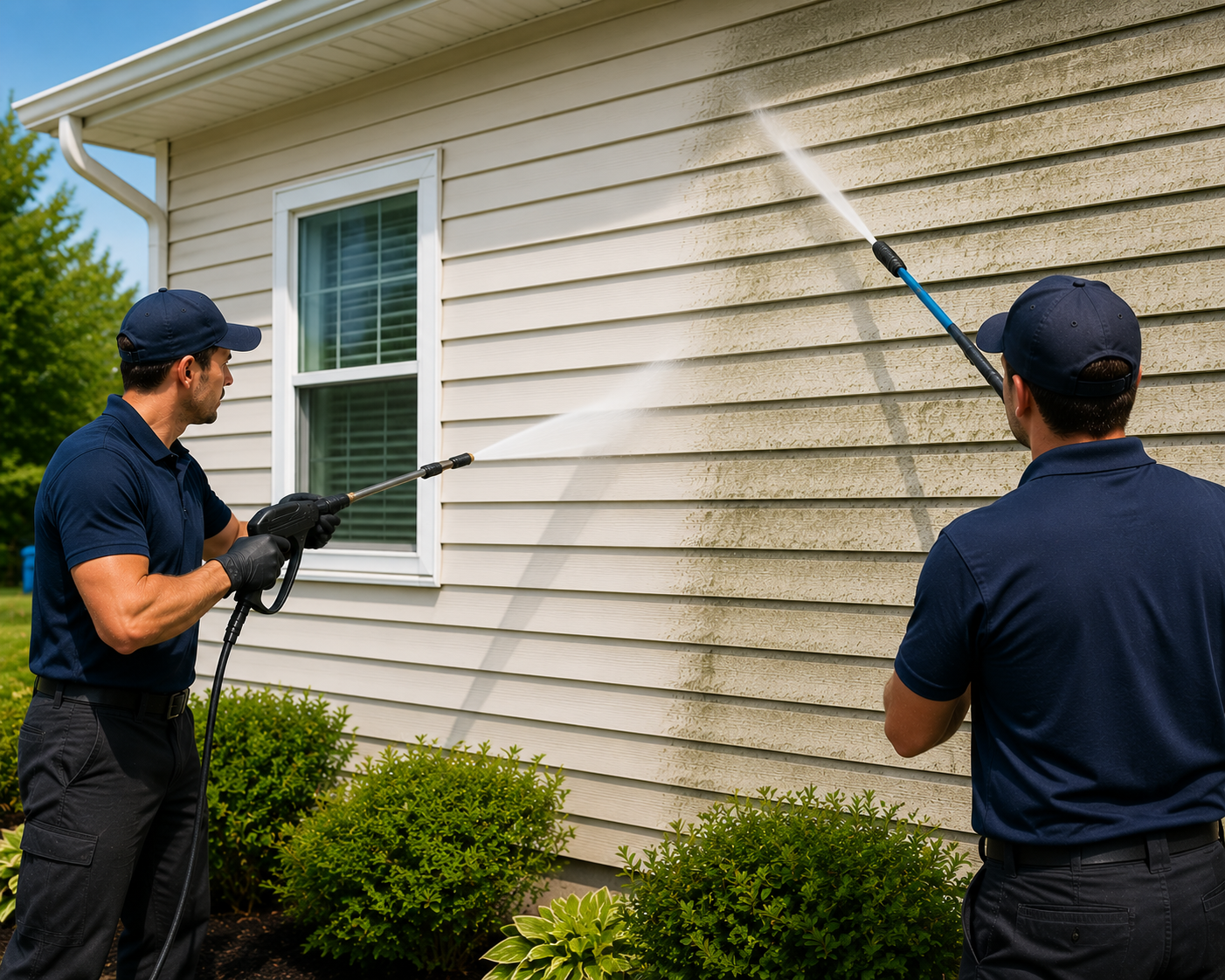 Power washing the home's exterior