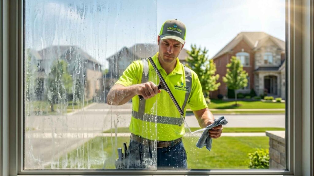 remove hard water stains from windows